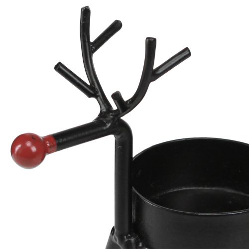 Floristik24 Tealight holder metal reindeer with red nose black 11.5cm 6pcs