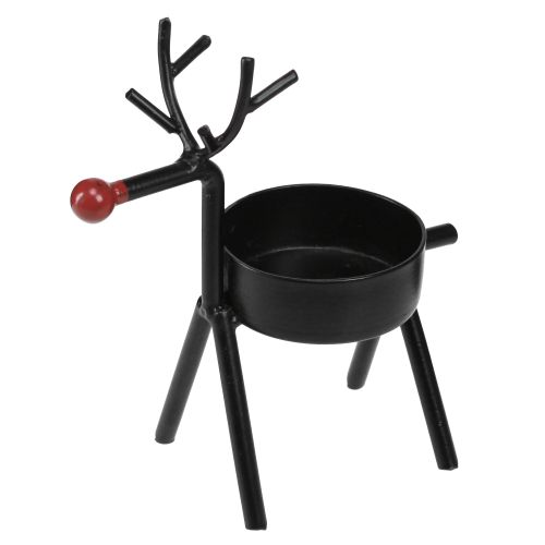 Floristik24 Tealight holder metal reindeer with red nose black 11.5cm 6pcs