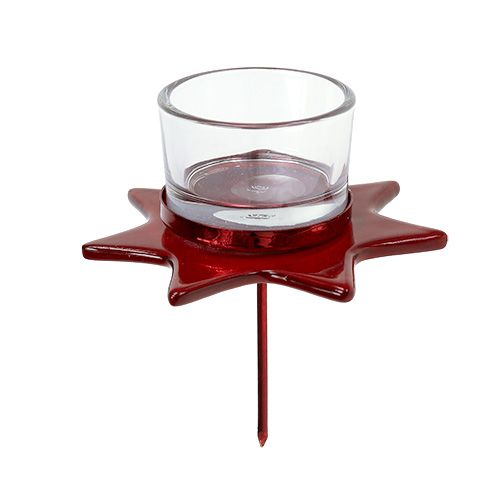 Floristik24 Tealight holder red star shape with glass Ø10cm H10.5cm 2pcs