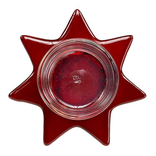 Product Tealight holder red star shape with glass Ø10cm H10.5cm 2pcs