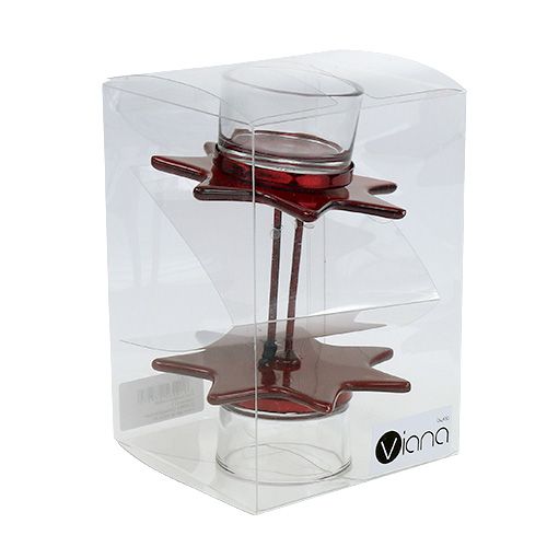 Floristik24 Tealight holder red star shape with glass Ø10cm H10.5cm 2pcs