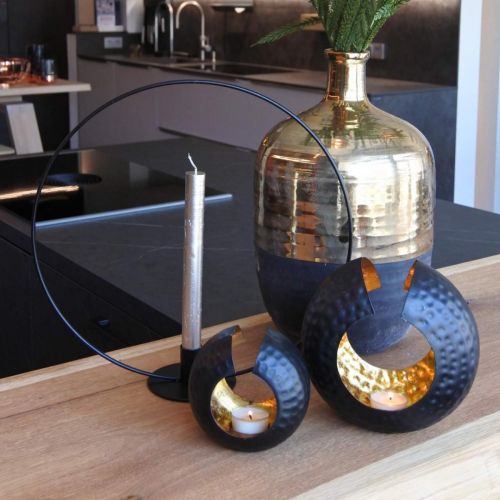 Product Tealight holder black gold table decoration metal 19×11×17cm