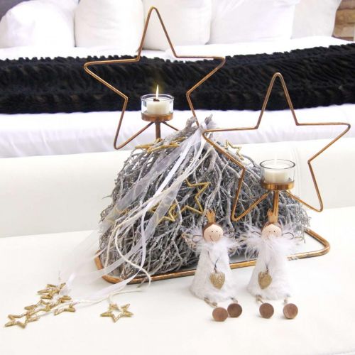 Floristik24 Tea light holder Star Metal Golden Vintage 2 flames L38cm