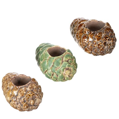 Tealight holder pine cone design candle holder 8cm 3pcs | Floristik24.ie