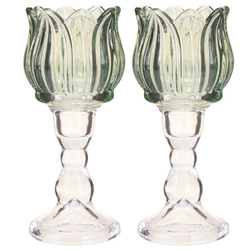 Product Tealight holder tulip glass tealight glass green Ø7cm H16cm 2pcs
