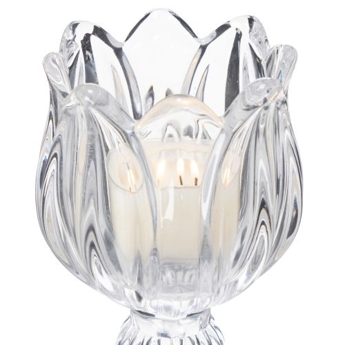 Product Glass candle holders with a floral pattern for elegant table decoration, 14cm, 2 pieces