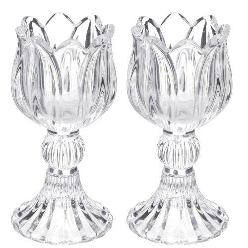 Floristik24 Glass candle holders with a floral pattern for elegant table decoration, 14cm, 2 pieces