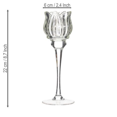 Product Glass flower candle holder for elegant table decoration, events and weddings, 22cm