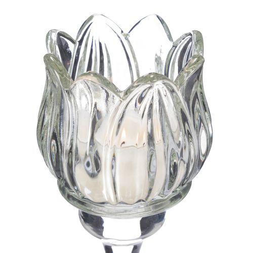 Product Glass flower candle holder for elegant table decoration, events and weddings, 22cm