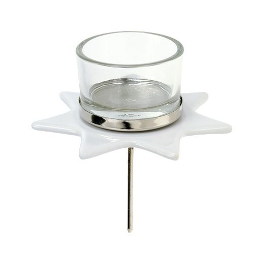 Tealight holder white star shape with glass Ø10cm H10.5cm 2pcs
