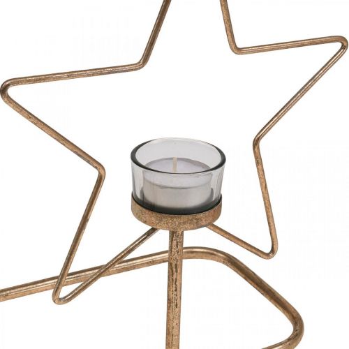 Floristik24 Tea light holder Star Metal Golden Vintage 2 flames L38cm