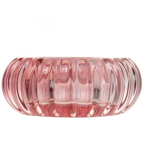 Floristik24 Tealight Holder Glass Candle Holder Round Pink Ø8cm H3.5cm