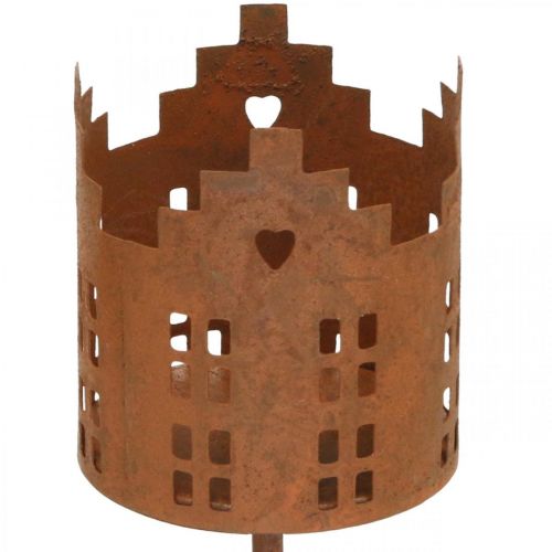 Floristik24 Tealight holder house metal rust little house to stick Ø6,5cm 4pcs