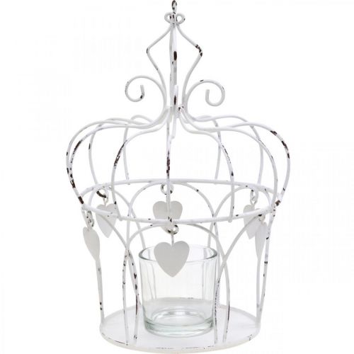 Floristik24 Tea light holder crown with hearts shabby chic white Ø14cm H22cm