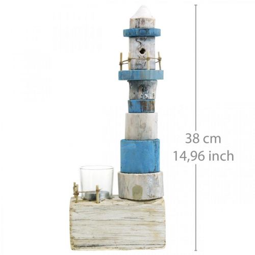 Floristik24 Wooden lighthouse with tea light glass maritime decoration blue, white H38cm