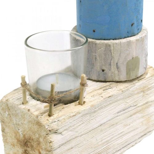 Floristik24 Wooden lighthouse with tea light glass maritime decoration blue, white H38cm