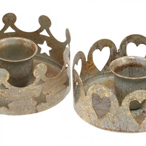 Floristik24 Candle holder metal for taper candles antique optics gold Ø7cm 4pcs