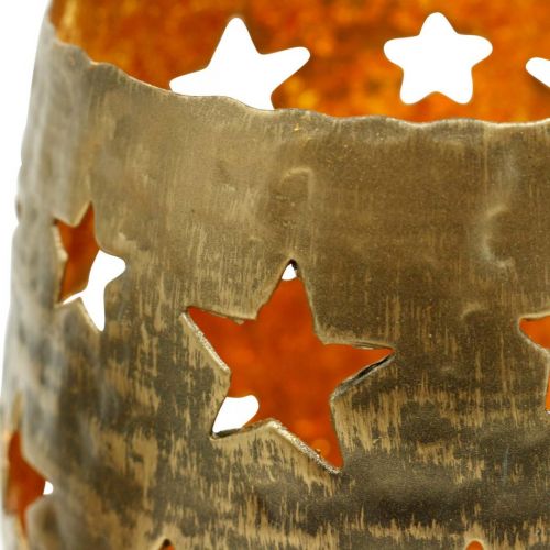 Floristik24 Advent decoration tealight holder with stars metal golden Ø8.5cm H11cm