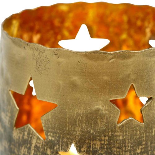 Floristik24 Tealight holder with stars Christmas decoration metal golden Ø8cm H7cm