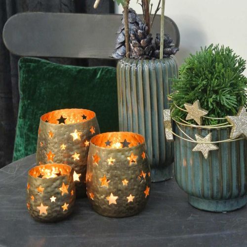 Floristik24 Christmas decoration tealight holder metal with stars golden Ø18cm H20cm