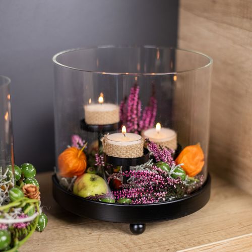 Floristik24 Tea light holder hurricane glass metal black Ø19cm H18cm