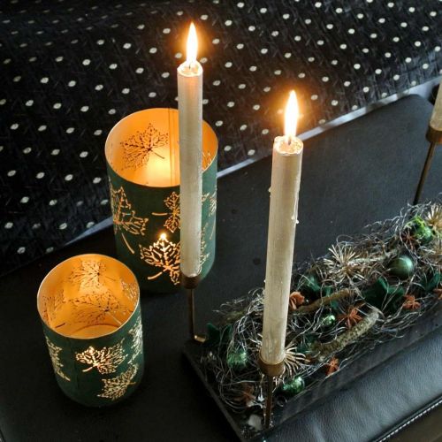 Floristik24 Lantern metal leaves green, golden H20 / 15 / 10cm set of 3
