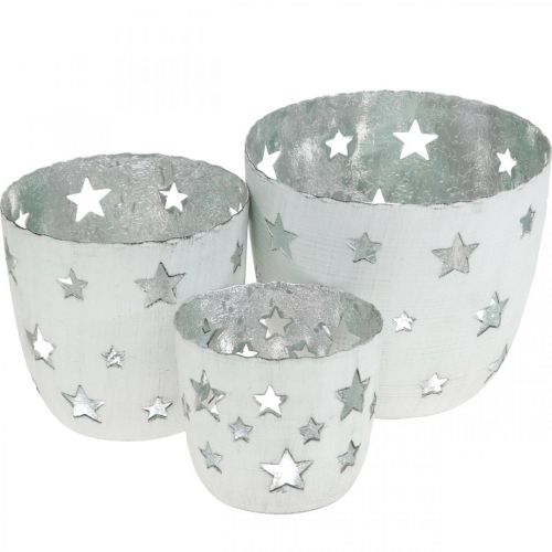 Floristik24 Christmas decoration tealight holder white with stars metal Ø12 / 10 / 8cm set of 3