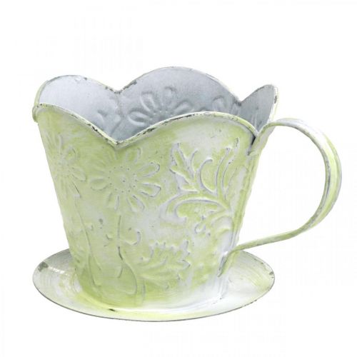 Product Planter, decorative coffee filter holder, metal cup for planting, floral decoration green, white Shabby Chic H11cm Ø11cm