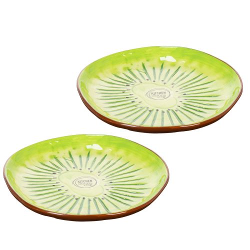 Floristik24 Round ceramic plates with kiwi motif, suitable for dining table or kitchen, 16cm, 2 pieces