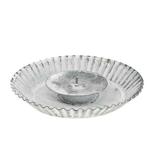 Floristik24 Plate with candle holder gray-white Ø15cm H3.5cm
