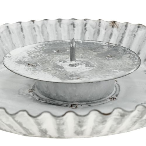 Floristik24 Plate with candle holder gray-white Ø15cm H3.5cm