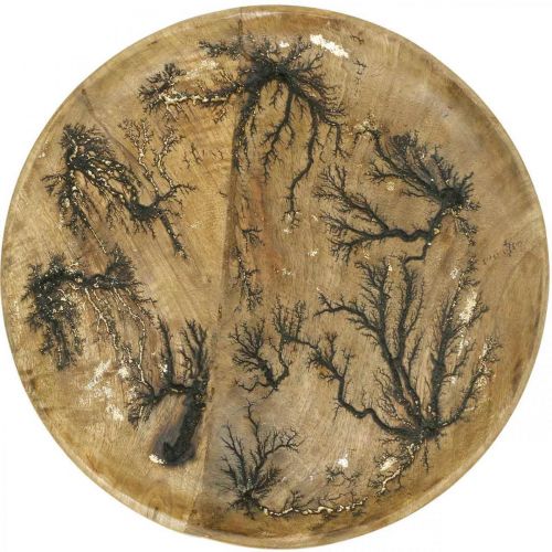 Product Decorative plate wood nature, gold crackle effect mango wood Ø30