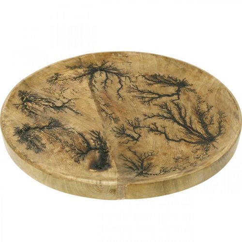 Product Decorative plate wood nature, gold crackle effect mango wood Ø30