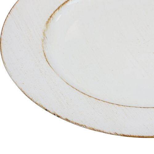 Floristik24 Decorative plate round plastic retro white brown gloss Ø30cm