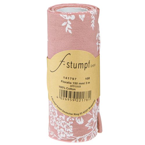 Product Table Ribbon Floral Pattern Table Runner Cotton Pink 15cm 3m