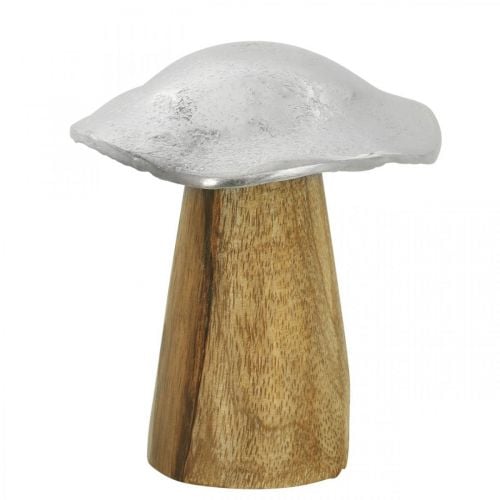 Table decoration deco mushroom metal wood silver wooden mushroom H10cm