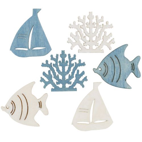 Floristik24 Table decoration fish, coral, boat light blue-white 72 pcs