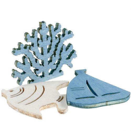 Floristik24 Table decoration fish, coral, boat light blue-white 72 pcs