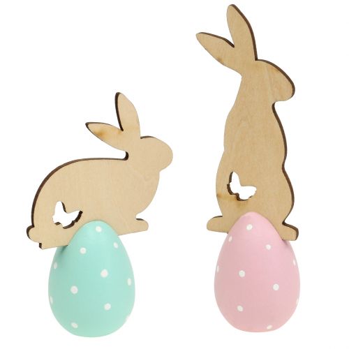 Floristik24 Table decoration Easter egg with bunny 9cm - 12cm 2pcs
