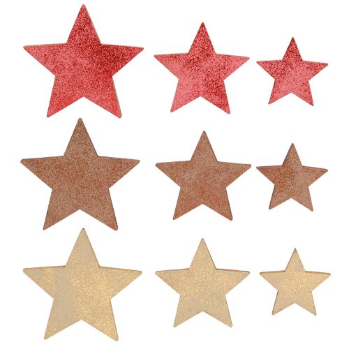 Table decoration stars wood Christmas 3 colours Ø3–5cm 48 pcs