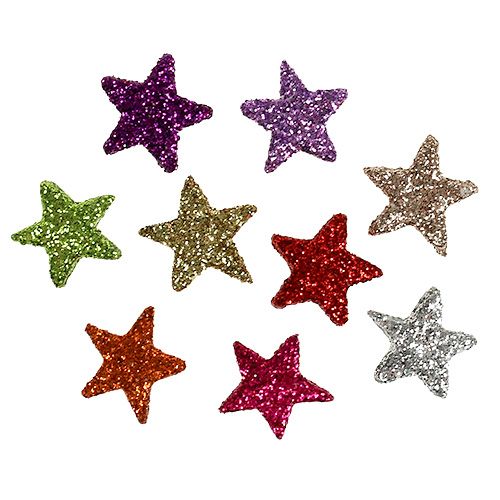 Floristik24 Table decoration stars colored assort. 1.5cm with mica 144pcs