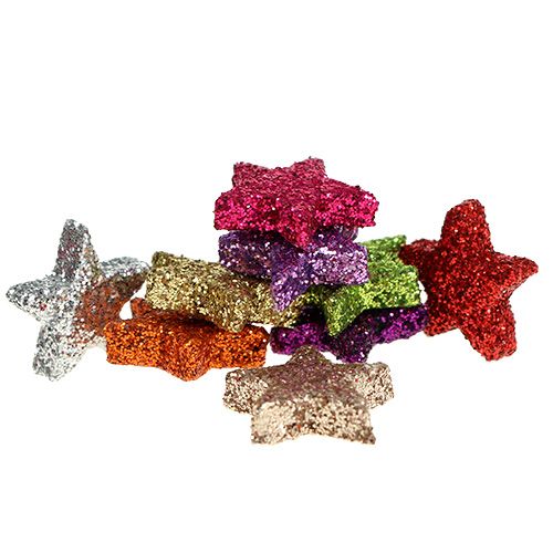 Floristik24 Table decoration stars colored assort. 1.5cm with mica 144pcs