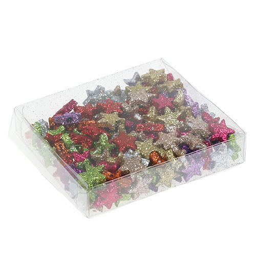 Floristik24 Table decoration stars colored assort. 1.5cm with mica 144pcs