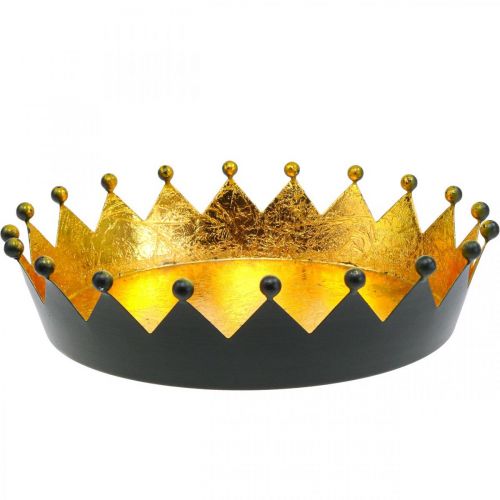 Table decoration Christmas crown black gold Ø25.5cm H6cm