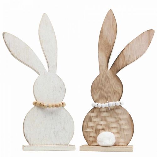 Table decoration Easter bunny standee wood white/nature H27cm 2pcs