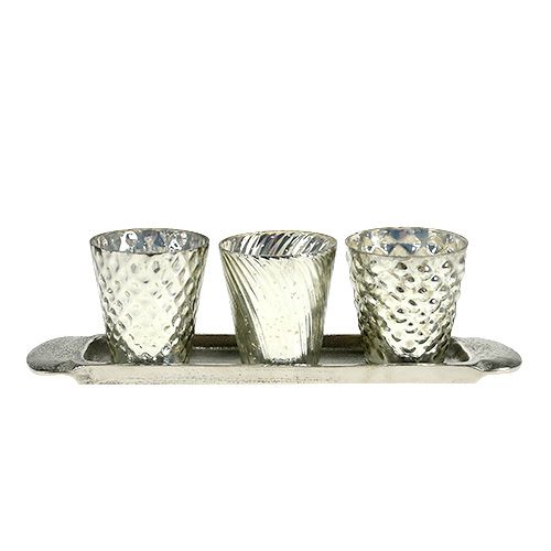 Floristik24 Table decoration plate with 3 tealight glasses silver Ø7cm H8cm