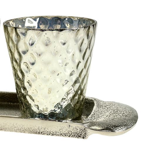 Floristik24 Table decoration plate with 3 tealight glasses silver Ø7cm H8cm