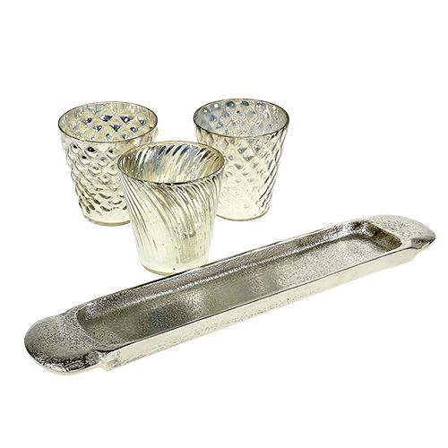 Floristik24 Table decoration plate with 3 tealight glasses silver Ø7cm H8cm