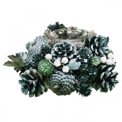 Floristik24 Table decoration wreath of cones with tealight green Ø20cm