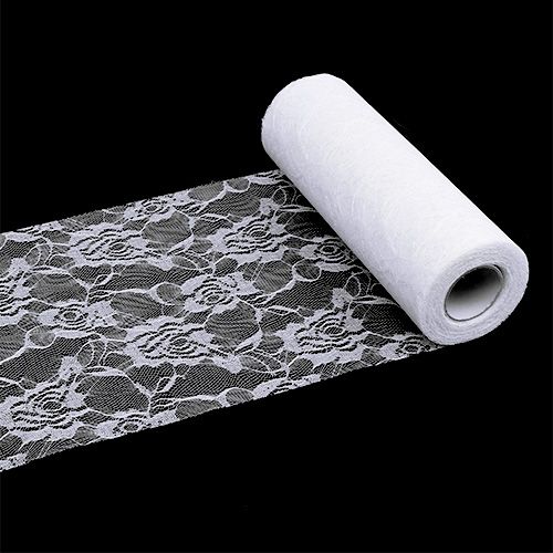 Table runner lace white 200mm 10m